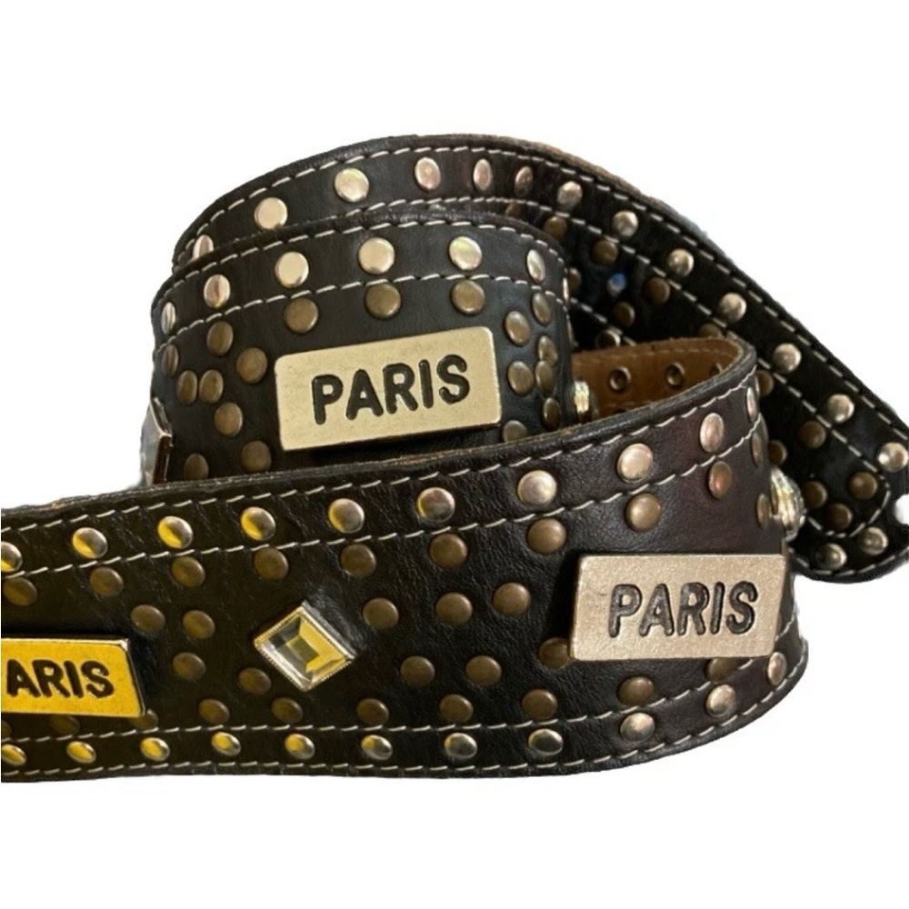 Charley Stone Wide Black Leather Silver Studs /Crystals Belt “one Of A Kind” M